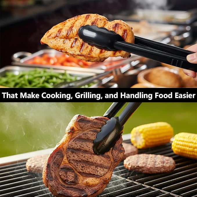 24 Pieces Disposable Serving Tongs, 9" Heavy-Duty Plastic Utensils, BPA-Free, Scalloped Grip Salad Tongs, Perfect for Buffets, BBQ, Parties & Catering, Black