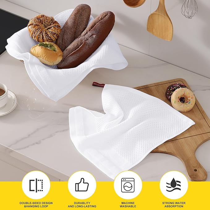 Homaxy Kitchen Towels and Dishcloths Set, 12 x 12 and 13 x 28 Inches, Set of 8 100% Cotton Waffle Weave Kitchen Towels, Super Soft and Absorbent Dish Cloths, White