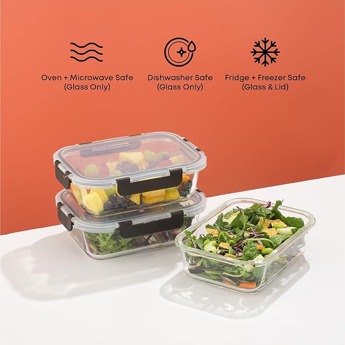 JoyJolt Glass Food Storage Containers with Lids. 5 Pack Glass Meal Prep Containers Reusable 35oz Single Compartment Airtight Container Set. Lunch Containers for Adults and Kitchen Storage Containers