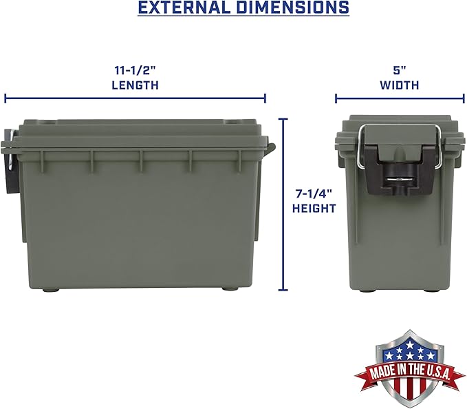 Sheffield 12757 4-Pack Ammo Storage Box, Stackable .30 Cal Field Boxes, Water and Dust Resistant, Lockable Storage Box with Handle, Secures Hunting Gear, Supplies, and Bullets, Made in USA, Green