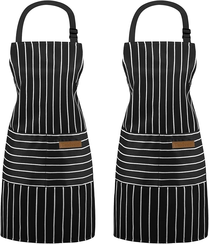 Taidven 2 Pack Apron - Unisex, Adjustable Bib Kitchen Apron, Cooking Apron, Aprons for Women Men with Pockets, Chef Aprons