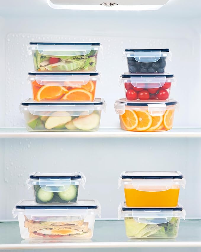 FOOYOO 32 Piece Food Storage Container with Lids (16 Containers + 16 Lids) - Plastic Food Containers with Lid, Airtight Leak Proof Snap Lock, BPA Free Storage Containers