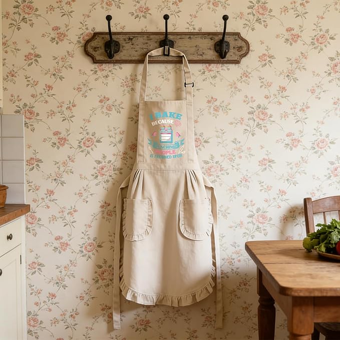 Baking Gifts, Baking Aprons, Baking Apron for Women with Pocket, I Baking Because People is Frowned Aprons, Kitchen Cooking Apron for Women Mom Family Mother's Day Thanksgiving