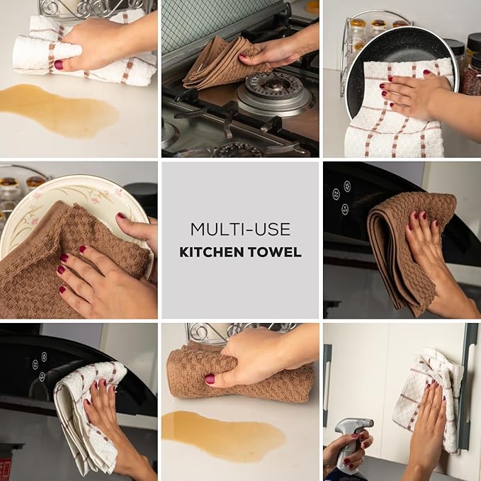 GOLD TEXTILES Kitchen Towels 6 Pack Premium 100% Cotton Dish Towels for Kitchen (15 x 25 Inches) Super Soft & Absorbent Kitchen Hand Towels for Drying Dishes, Cleaning - Reusable and Washable (Brown)
