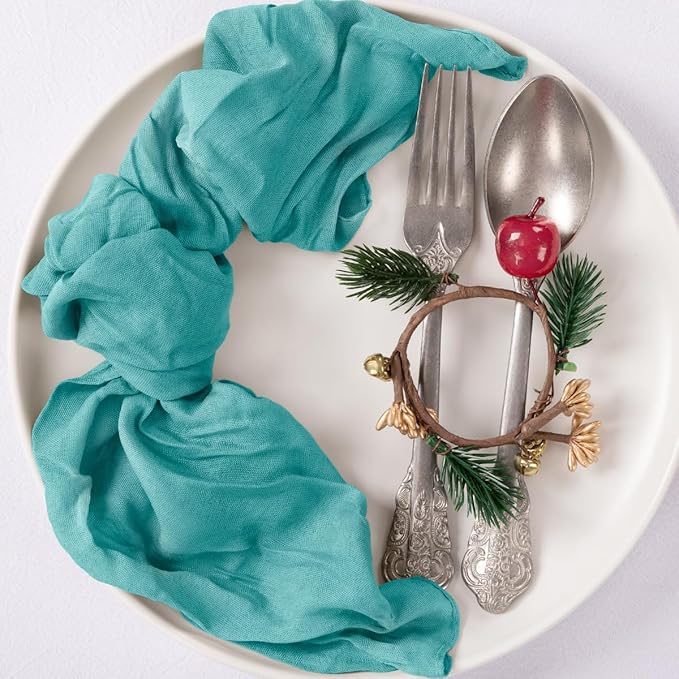 MLMC 24 Pack Cheesecloth Napkins Wedding Napkins 21"x21" Boho Reusable Napkins in Bulk for Wedding Bridal Baby Shower Events Table Decor Teal