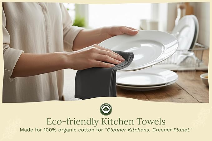 Organic Cotton Gray Tea Towels - 10 Pack, 27"x27", 100% Cotton Gray Flour Sack Towels for Kitchen and Baking Use - Durable, Absorbent and Customizable Dish Towels (10 Pack)