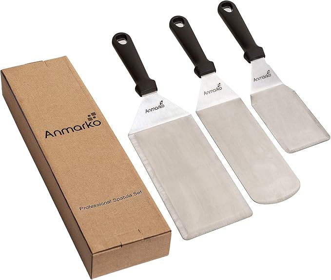 Griddle Spatula Set - Stainless Steel Metal Spatula and Griddle Scraper - Heavy Spatula Griddle Accessories Great for Cast Iron Griddle BBQ Flat Top Grill - Commercial Grade