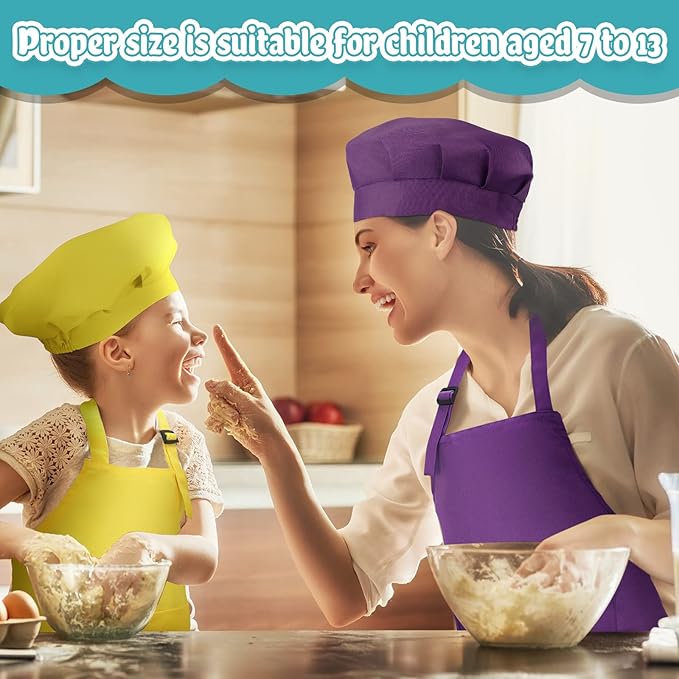Handepo 40 Pcs Apron Chef Hat Set Aprons Chef 's Bib Apron Hats Bulk for Cooking Painting 7-13 Years