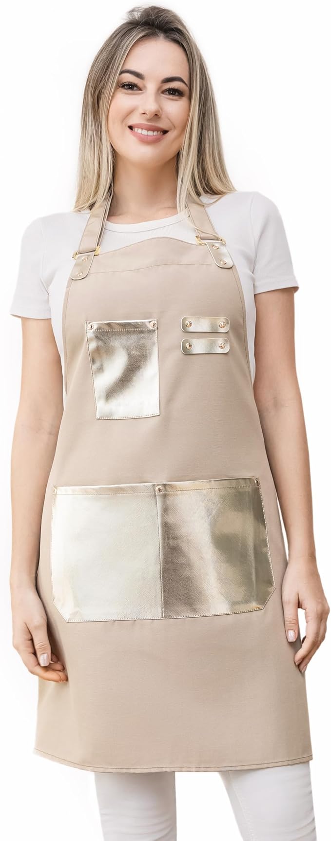 Barista Tools Apron for Women Hairstylists Servers Waterproof Canvas Kitchen Apron with 3 Pockets for Cooking Gardening