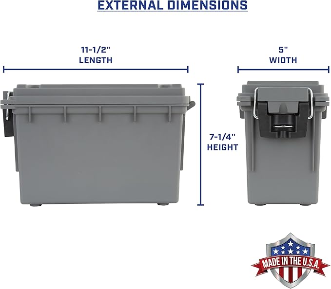 Sheffield 12792 2-Pack Ammo Storage Box, Stackable .30 Cal Field Boxes, Water and Dust Resistant, Lockable Storage Box with Handle, Secures Hunting Gear, Supplies, and Bullets, Made in USA, Gray