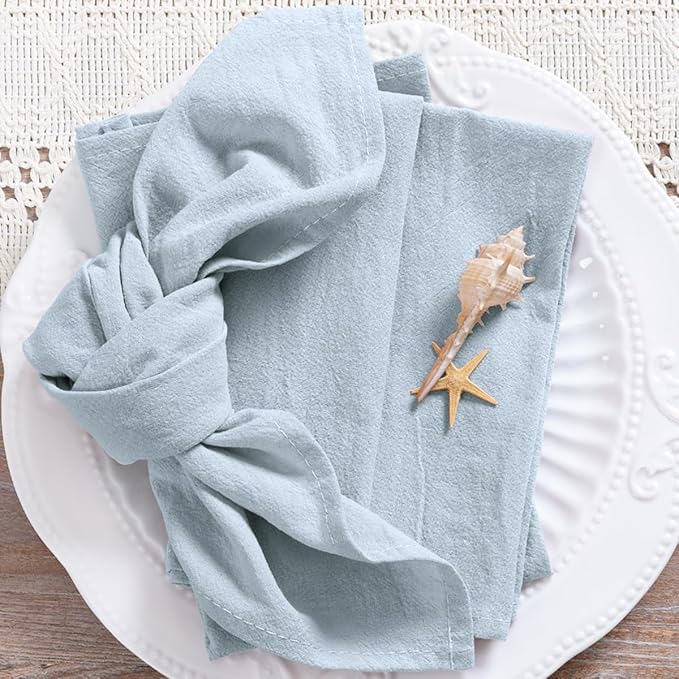 MLMC 4 Pack Silver Blue Cloth Napkins Rustic Washable Cotton Linen Napkins Set of 4 17"x17" Reusable Dinner Napkins Cloth for Wedding Birthday Party Everyday Use Decor
