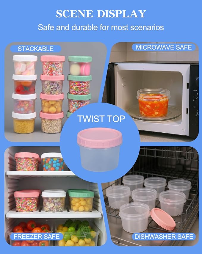4oz Plastic Containers with Lids, Food Storage Containers Reusable Dishwasher Freezer Safe Airtight Microwave & Dishwasher Safe Takeout Jar (135pcs 4oz)