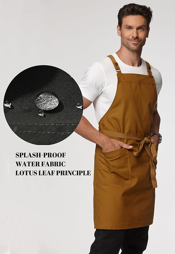 Unisex Kitchen Apron, Cross Strap Apron with 2 Pockets, Durable Waterproof Professional Apron