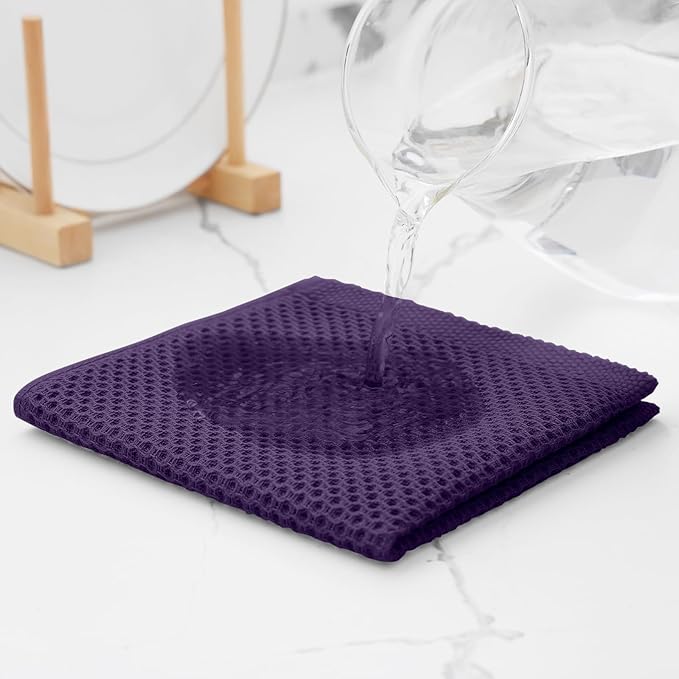 Kitinjoy 100% Cotton Kitchen Dish Cloths (12 X 12 Inches, Eggplant), 6 Pack Waffle Weave Ultra Soft Absorbent Dish Towels for Drying Dishes Quick Drying Kitchen Towels Dish Rags