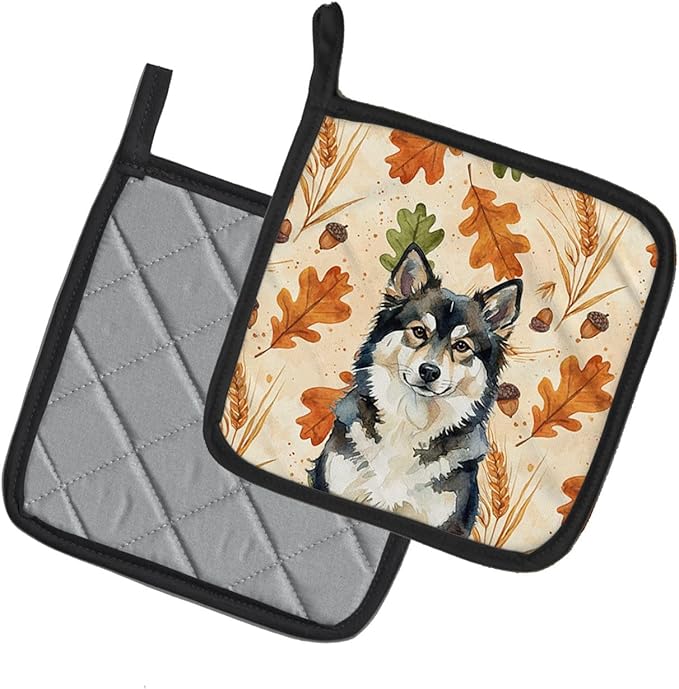 Caroline's Treasures Finnish Lapphund Heirloom Fall Pair of Pot Holders Pair 7.5x7.5 Quilted Insulated Hot Pads Decorative Kitchen Gift Made in USA