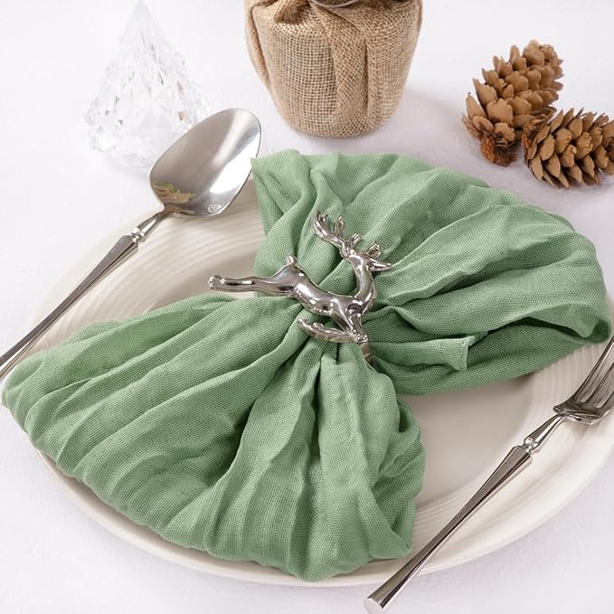 MLMC 40 Pack Sage Green Cheesecloth Napkins Boho Rustic Gauze Cloth Napkins Washable 21"x21" for Wedding Bridal Shower Birthday Anniversary Dinner Decor