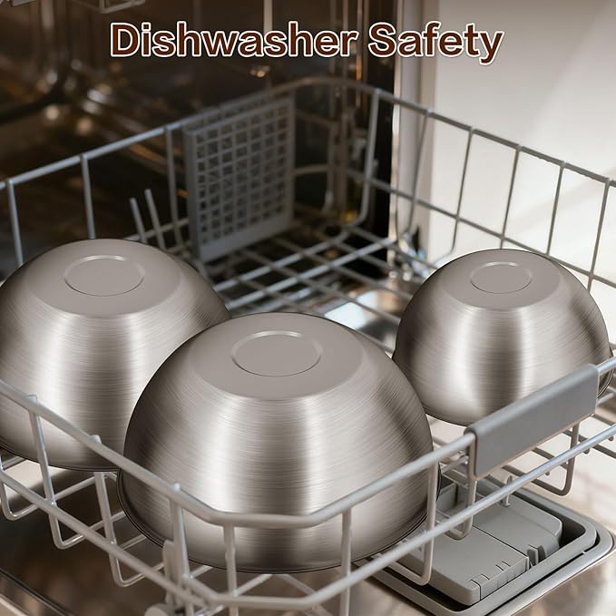 Gronivex Stainless Steel Mixing Bowls Set, Food Grade 304, Dishwasher Safe & Stackable for Baking, Tossing Salads, and Meal Prep for Your Kitchen (3 pack-1.45,2.22,3.38qt, no lid)