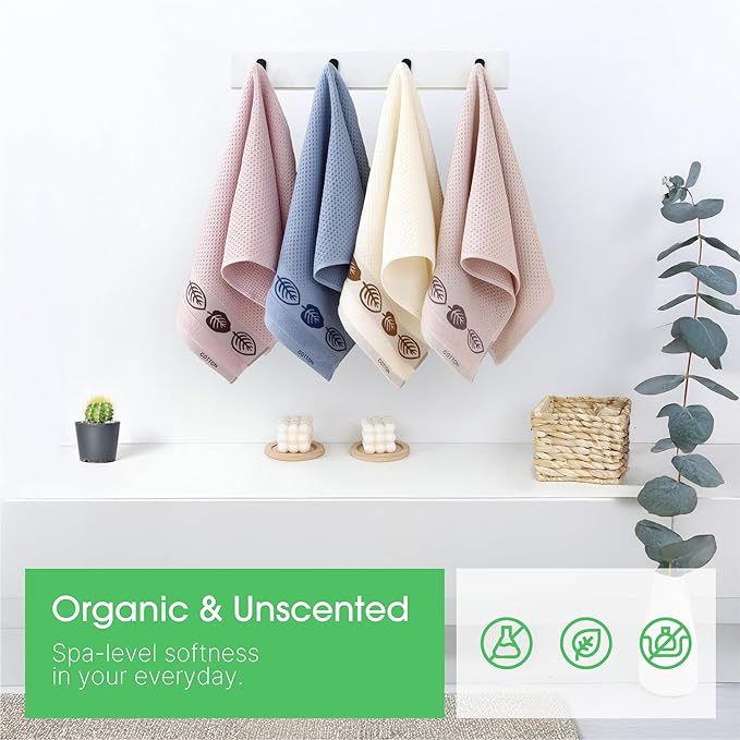 4 Pack Hand Towels, Bath Towels, Kitchen Towels and Dishcloths Sets, 30 x 14 Inches, Absorbent Dish Towels for Kitchen, Microfiber Cleaning Cloth, Waffle Kitchen Towels (Leaf-Shaped)