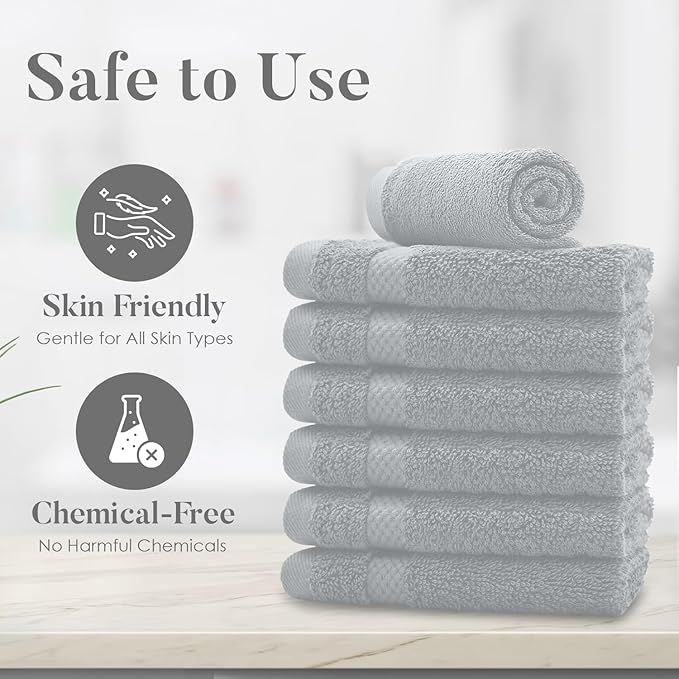 DAN RIVER 12-Pack Premium 100% Cotton Highrise Face Towels for Bathroom - Reusable Face Wash Cloths for Showering 12x12 Inches - 550 GSM Super Soft & Absorbent Luxury WashCloths for Body, Spa & Gym
