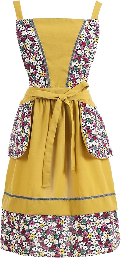 Pinknoke Kitchen Aprons for Women with Pockets Cute Vintage Chef Pinafore Apron for Gardening Cooking Baking Painting