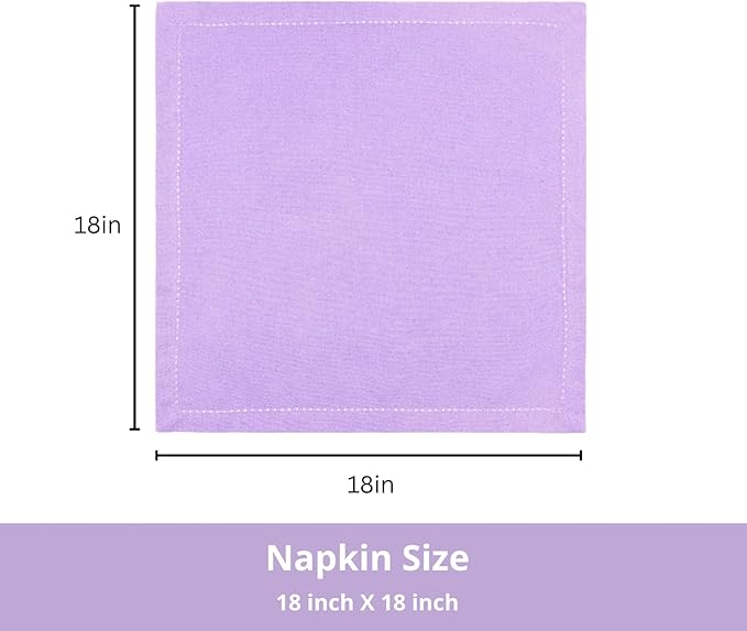 PurpleEssences Set of 12 Hemstitch Cloth Dinner Napkins 100% Cotton - Soft Durable Washable - Ideal for Wedding Spring Easter Summer - Perfect Everyday Use Table Linen 18x18 - Lavender