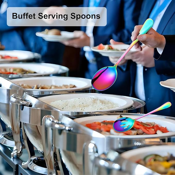 6-Piece Serving Set, 8.7-Inch Stainless Steel Buffet Spoons, Large Utensils for Kitchen, Colorful