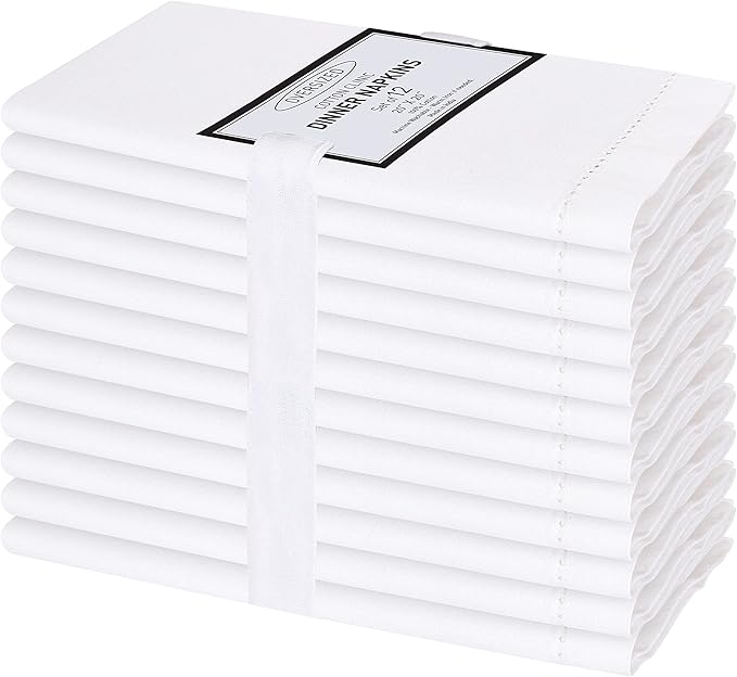 Cotton Clinic Hemstitch Cloth Dinner Napkins – Perfect Everyday Use Table Napkins – Soft Durable Washable – Ideal for Party Wedding Christmas Easter – Set of 12 – 20x20 inches – White