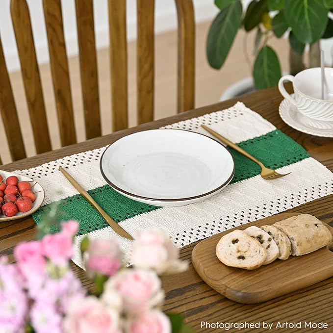 Artoid Mode Dark Green Farmhouse Rustic Placemats Set of 6,12x18 Inch Seasonal Holiday Hollow Table Mats Party Kitchen Dining Decoration