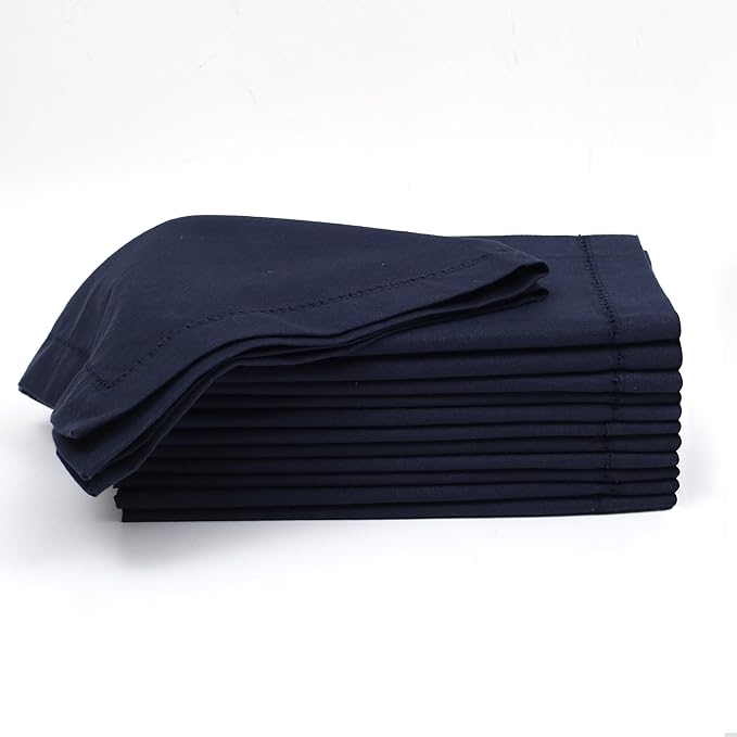 Lightnpro Hemstitched Cotton Cloth Napkins Set of 12-18x18 Inch Navy Dinner Napkins, Washable Fabric Napkins, Christmas & Holiday Table Linens, Elegant Cloth Napkins for Special Occasions