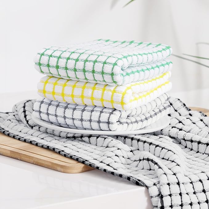 Kitinjoy Cotton 12 Pack Terry Kitchen Towels, 16 x 25 Inches Super Soft and Absorbent Dish Towels, Quick Drying Hand Towels for Kitchen Drying, Yellow