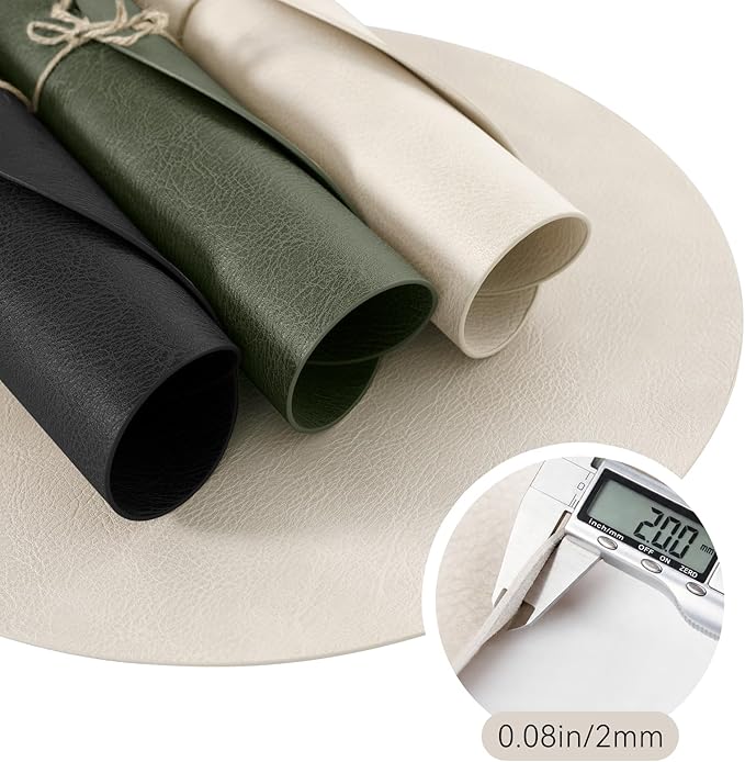 MOSAYT 13 Inch Round Vinyl Placemats Set of 6 - Faux Leather 100% Waterproof Oil-Proof Wipeable PU Place Mats, Heat Resistant Reversible Table Mats for Kitchen, Dining, Outdoor (Olive Green)