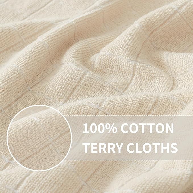 Homaxy Kitchen Towels and Dishcloths Set, 12 x 12 and 13 x 28 Inches, Set of 8 Bulk Cotton Terry Kitchen Towels Set, Checkered Designed, Soft and Super Absorbent Dish Cloths, Beige