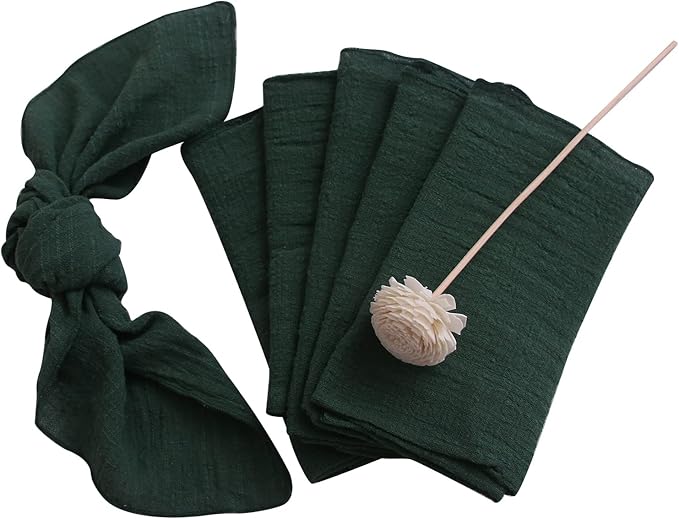 Dinner Cloth Napkins Set of 6,Gauze Napkins 100% Natural Soft Cotton,Washable Spring Cloth Napkins for Wedding Easter Bridal Shower,40 * 40cm (16 * 16 inches),(Dark Green)