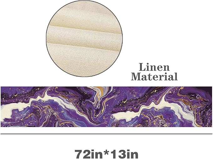 Marble Table Runner 72 Inches Long, Purple Golden Marble Texture Table Runner Dresser Scarves, Rustic Burlap Dining Room Table Decor for Kitchen Wedding Farmhouse Indoor Outdoor Home Party