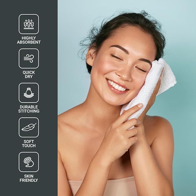 Infinitee Xclusives Luxury Wash Cloths for Showering [13x13] – 100% Cotton Washcloths [Pack of 4], Soft and Absorbent Face Towels for Bathroom Wash Clothes, Gym, and Spa (Tranquil Navy)
