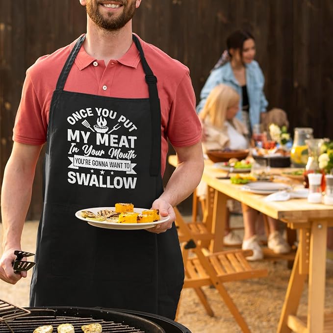 SANDJEST Men's Aprons with Pockets - Funny Aprons for Men BBQ, Kitchen, Cooking - Gifts for Birthday, Birthday