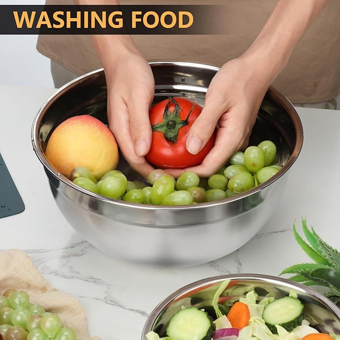 hunnycook 5 Piece Mixing Bowl Set - Mixing Bowls with Lid, Stainless Steel Mixing Bowls for Baking, Size 1.5, 2.1, 3.5, 4, 4.5QT, Baking Bowl for Food Preparation, Mixing and Serving Foods