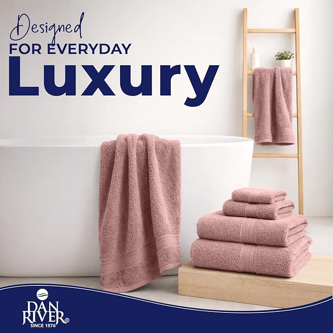 DAN RIVER 8 PC Luxury Bath Towels for Bathroom, 2 Bath, 2 Hand, and 4 Wash Cloths, 600 GSM 100% Ring Spun Cotton Towel Set, Highly Absorbent, Gym, Hotel, and Spa, Dusty Rose