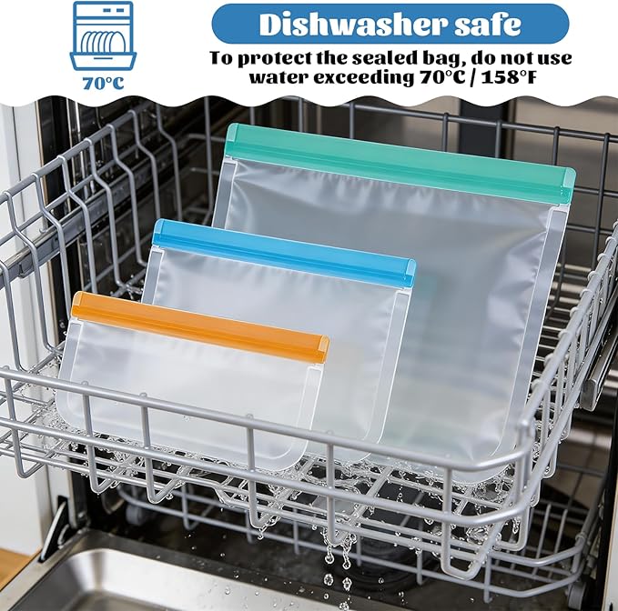 30 Pack Reusable Silicone Food Storage Bags, 4 Size Dishwasher Safe Freezer Bags, Leakproof Reusable Food Storage Silicone Bag for Sandwich, Meat, Snack