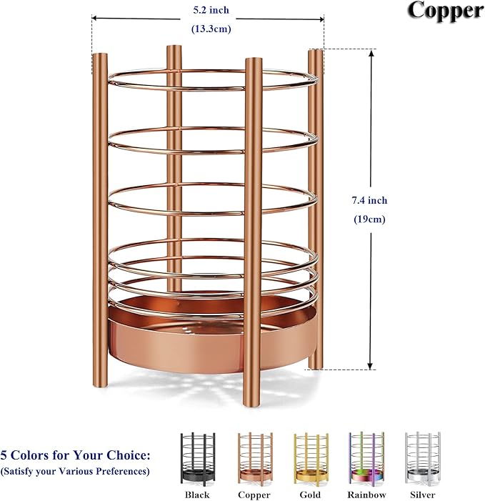 Copper Kitchen Utensil Holder for Kitchen Counter, Stainless Steel Utensil Crocks, Titanium Coating Utensil Storage Caddy Organizer, Cooking Utensil Holder, Easy Cleaning (Rose Gold/7.4''x5.2'')