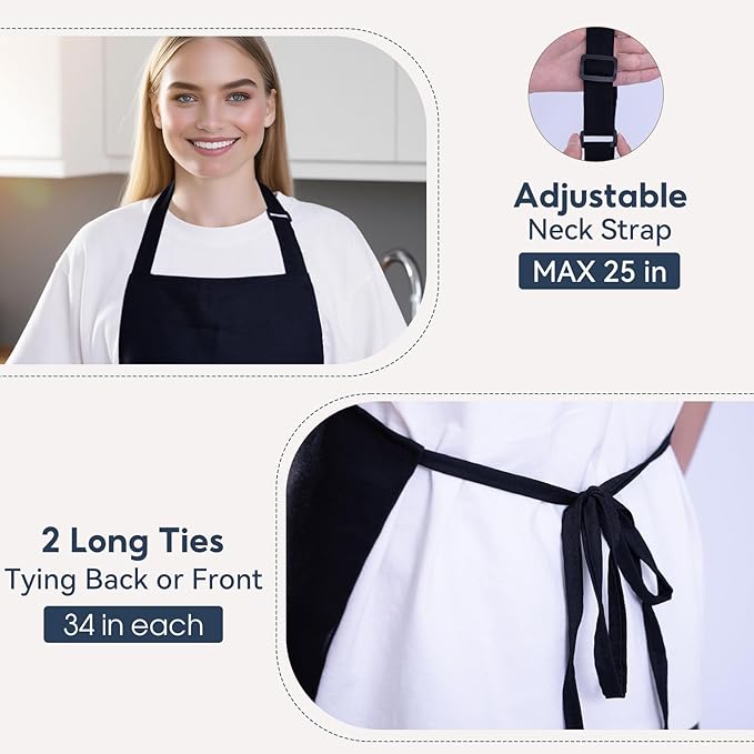 Kitchen Apron, Chef Aprons for Men Women with 5 Pockets Pen Holder, Adjustable Bib BBQ Work Apron for Cooking Baking