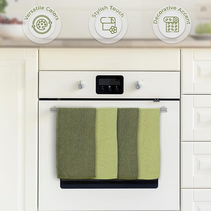 Ossano Kitchen Hand Towels - 4 Pack, (20" x 30") - Extra Soft & Striped - Versatile as, Flour Sack Towels, Kitchen Tea Towel, Dish Drying Towels, Soft Dish Cloths, Sage and Bright Green