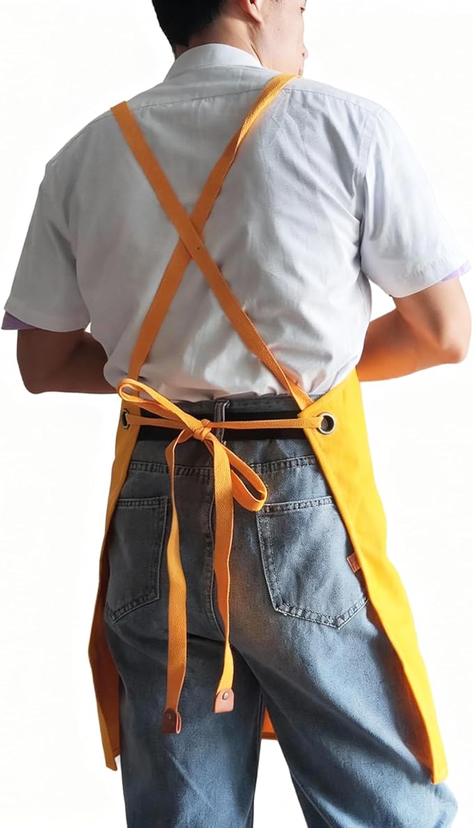Chef Apron with Large Pockets for Women Men, Cotton Canvas Cross Back Water Repellent Adjustable Work Apron