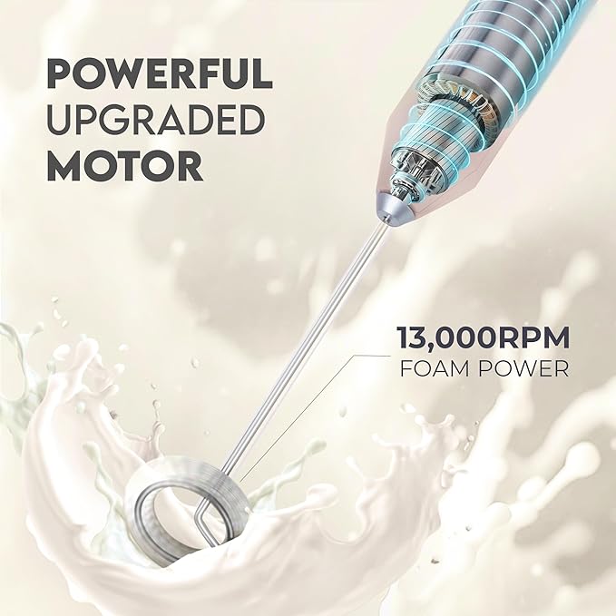 Zulay Kitchen Powerful Milk Frother AA Batteries Included – Ultra Fast Handheld Drink Mixer with Stainless Steel Whisk Stirrer for Coffee, Protein, Matcha & More, Frother Wand Electric Frothmate