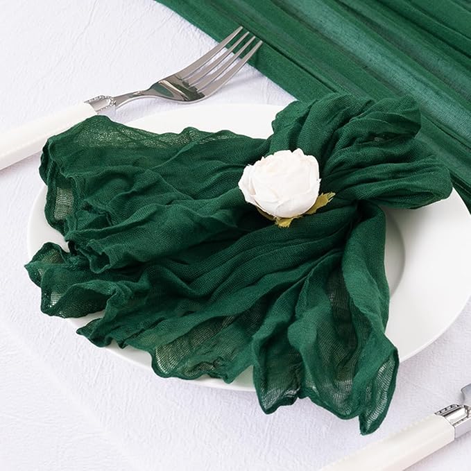 DeZerlor 12 Pack Emerald Green Cheesecloth Napkins Spring Cloth Napkins Set of 12 Dinner Napkins Bulk 21x21 Inches for Wedding Bridal Shower Baby Shower Parties