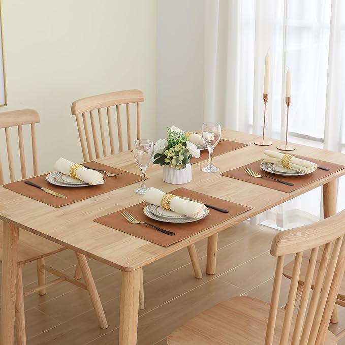 Homaxy Faux Leather Heat Resistant Placemats for Dining Table Set of 8, Waterproof Wipeable Washable PU Table Mats, Easy to Clean Anti-Slip Place Mats, 11.8 x 17 Inch, Brown