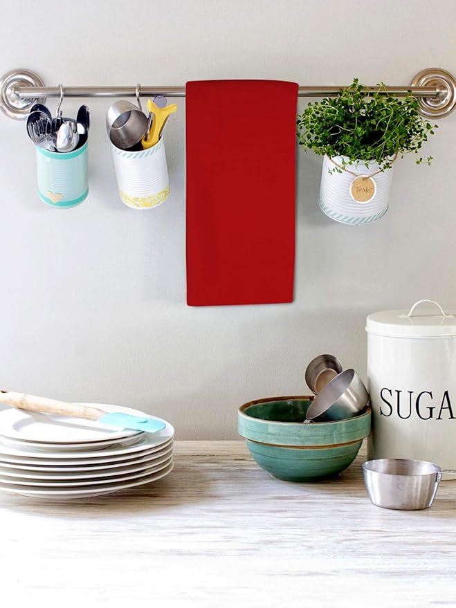 Urban Villa Kitchen Towel100% Cotton Red Color Dish Towels for Kitchen Size 20x30 inches (Set of 6) Highly Absorbent Multiuse Dish Cloths with Hanging Loop Quick Drying Soft Premium Hand &Tea Towels