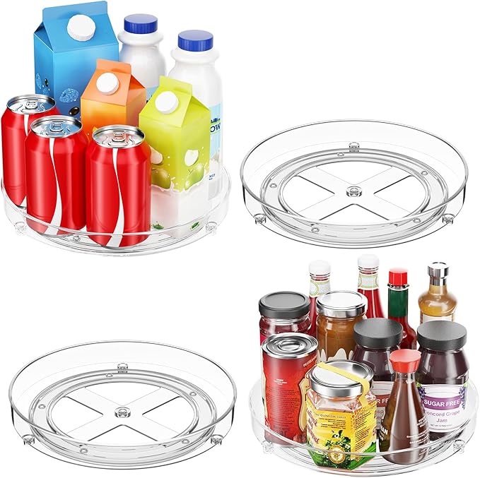 Optish 2 Pack Lazy Susan Organizer, 9.5 Inch Lazy Susan Turntable for Cabinet, Refrigerator Organizer for Pantry Organizers and Storage, Non-Skid Fridge Organizer
