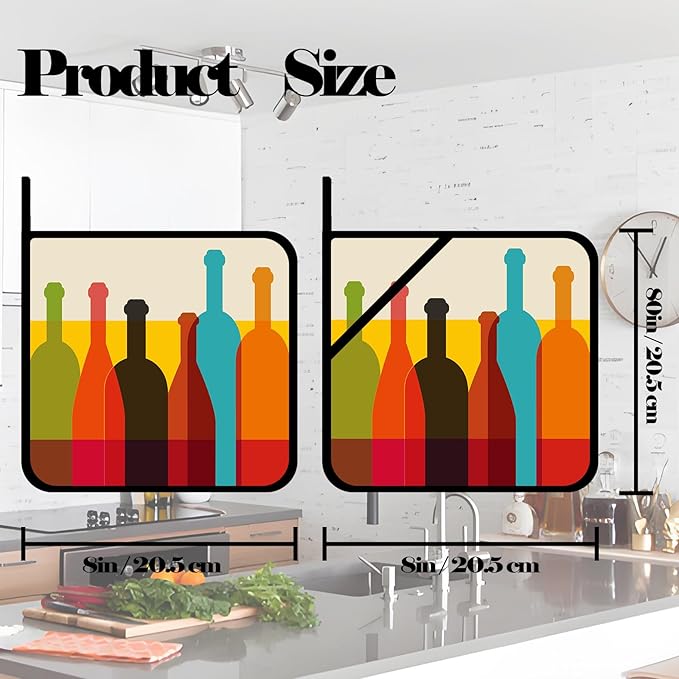 Abstract Wine Pot Holders 2 PCS,Kitchen Heat Resistant Potholder for BBQ Cooking Baking,Food Hot Pad for Women Men