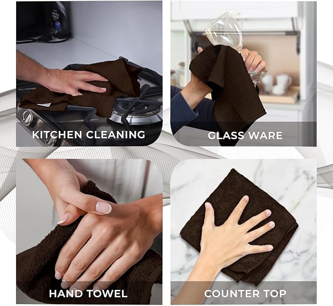 Avalon Towels Cotton Washcloths 24-Pack – 12 x 12 Inch Brown Super Soft & Absorbent Ring-Spun Cotton Wash Cloths for Face, Bath, Spa, Gym, Hotel & Cleaning